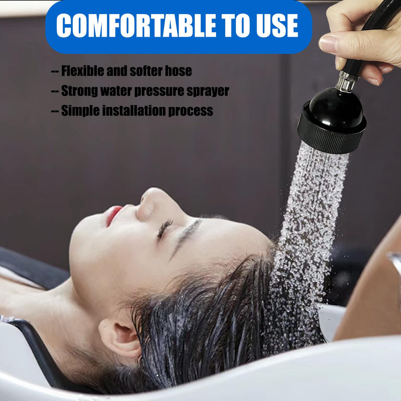 3 Pcs Shampoo Bowl Hose and Sprayer, Salon Hand Held Shower Heads and Rubber Hose Attachment for Shampoo Bowl Faucet Vacuum Breaker, Salon Sink Replacement, Barber Shop, Spa, 1/4" Thread