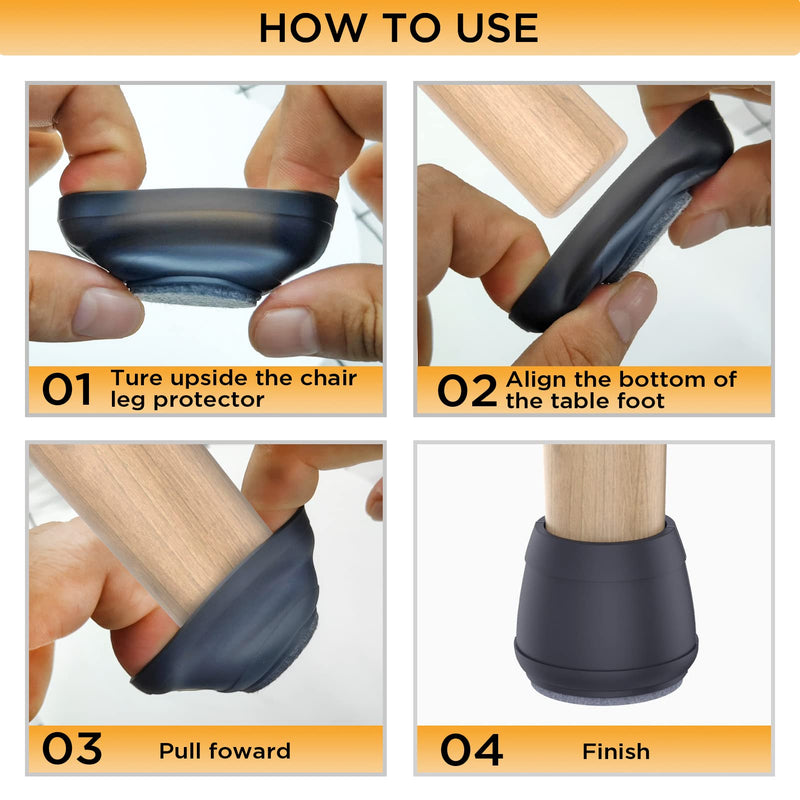 Extra Large Chair Leg Floor Protectors, 8 Pcs Silicone Furniture Pads for Hardwood Floors, for Protect Chair feet & Wooden Floors, Easy to Moving, (Fit 2.36-3.03", Black). Round XXXL(2.36-3.03")