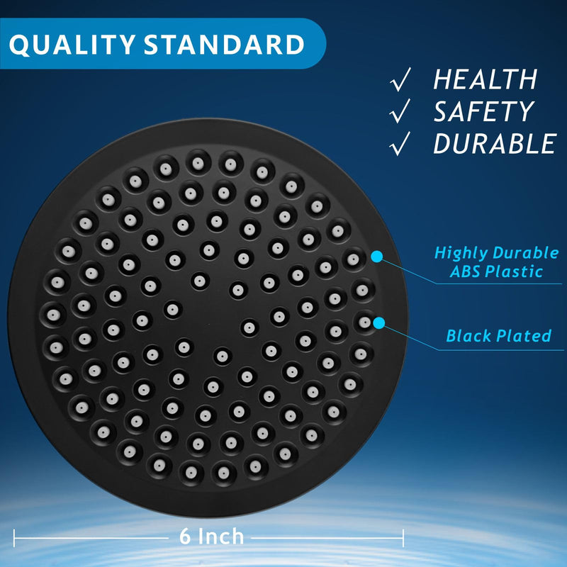High Pressure Rain Shower Head with 11'' Extension Arm - High Flow Rainfall Showerhead - Luxury Modern Look - Pressure Boosting (Round, Matte Black) 6" Round