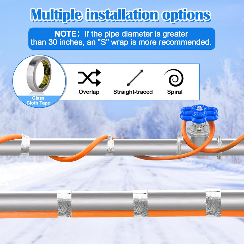 FANOVO Pipe Heat Tape with Thermostat, 12ft Heat Tape for Water Pipes, Heating Tape for Water Pipes or Hose, Self Regulating Heat Tape Cable, for Metal Plastic Pipes and Roof RV Freeze Protection 12FT with Thermostat