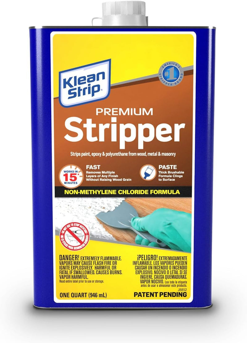Paint & Varnish Remover Klean Strip Premium Stripper– Fast-Acting Stripper for Epoxy, Polyurethane, Wood, Metal & Masonry – Includes Protective Omni Depot Gloves – 1 QT