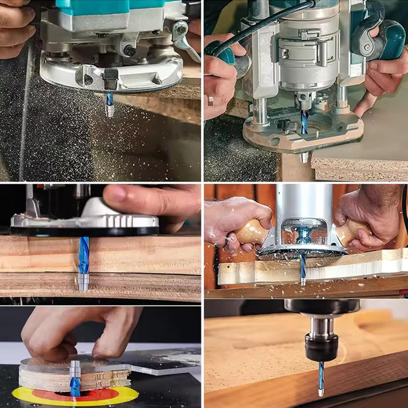 2 Pcs Compression Cut Spiral Flush Trim Router Bit, 1/4" Dia.1-1/8" Cut Length 1/4SHK.& 3" OAL, Up&Down Cut Solid Carbide CNC Bit with Nano Coating for Wood Trimming 2