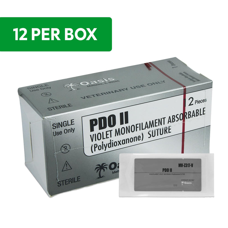 Oasis Vet PDO (Polydioxanone) Surgical Suture, 2-0, (SH) 1/2 26mm Round Bodied Needle, 75cm, 12/Box, Veterinary Use