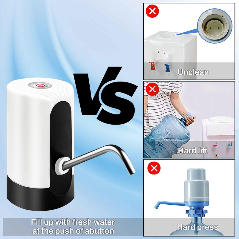 Water Dispenser for 5 Gallon Bottle, Portability Electric Water Pump with USB Data Cable,White Automatic Drinking Water Bottle Pump for Travel, Kitchen, Home, Office White