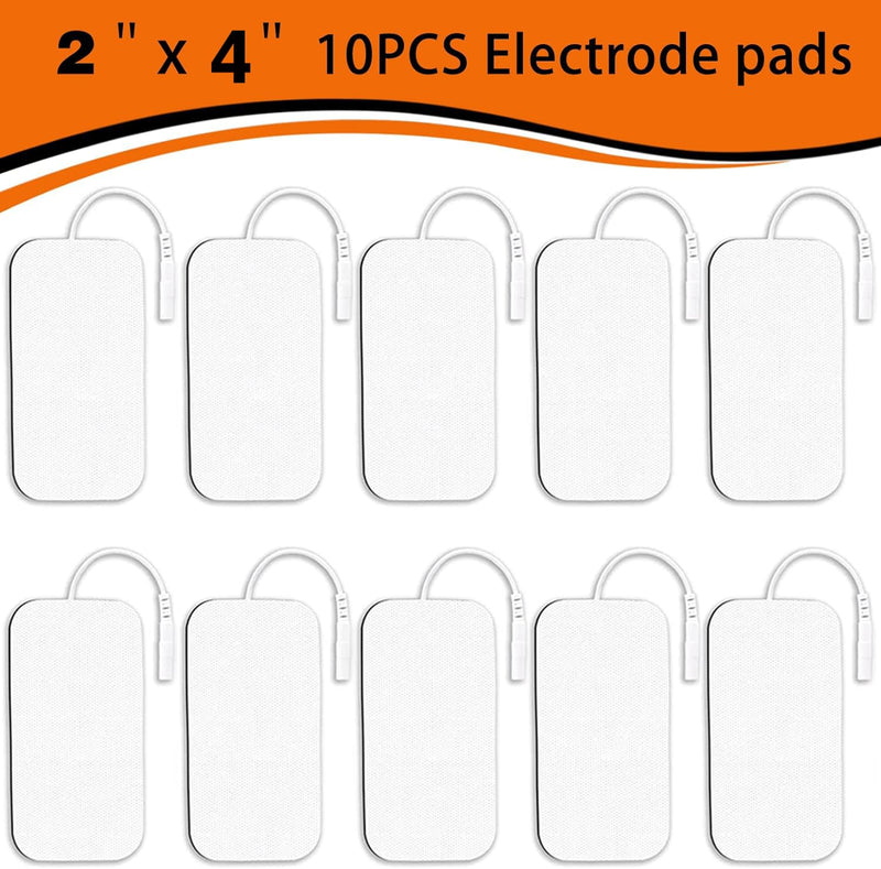 10PCS TENS Unit Replacement Pads 2x4, Reusable Electrodes for Muscle Stimulator Machine, Compatible with AUVON TENS, TENS 7000, Etekcity Tens Unit White