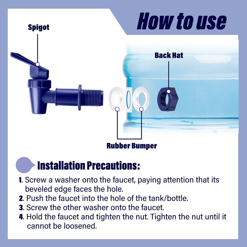 Replacement Cooler Faucet Water Bottle Jug, Dispenser Tap Set, Reusable Spigot Spout Water Beverage Lever Pour Dispenser Valve Crock Tap(Deep Blue,4 Sets) Deep Blue 4
