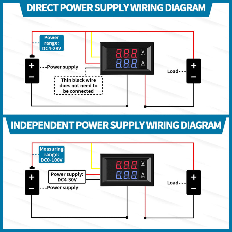 10 Pcs 0.28 Digital Voltmeter Ammeter 100V 10A Volt Amp Meter Current Voltage Tester with Connect Wires Red Blue Dual LED Multimeter Display Panel for Christmas Lights Battery Electricity Monitor