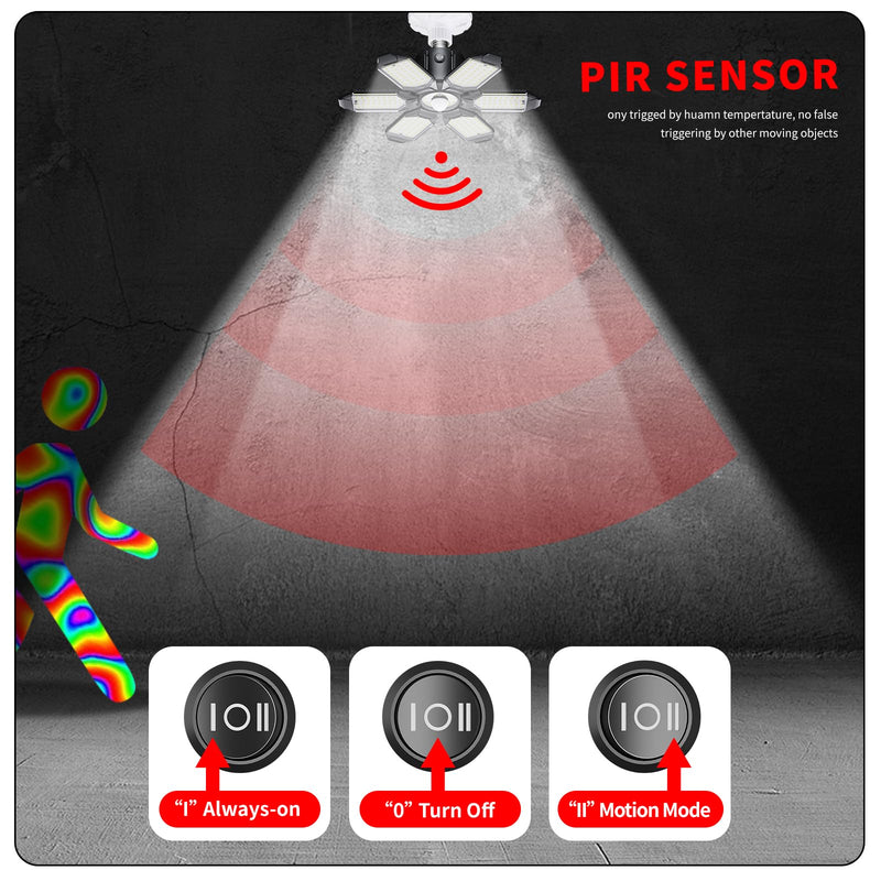 Motion Sensor Garage Light, 20000LM 200W Garage Lights Ceiling Led Motion Activated,Motion Light Indoor with Dusk to Dawn, E26/E27 Screw in Shop Light for Basement Barn Attic Warehouse 1Pack