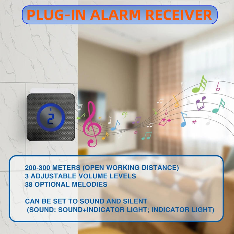 Solar Infrared Sensor Wireless Doorbell & Driveway Alarm – 1/2 Mile Range, 120° Detection, Weatherproof, Solar & USB-C Charging, for Home/Business Security 【Motion Sensor*2+ Alarm Receiver*1】