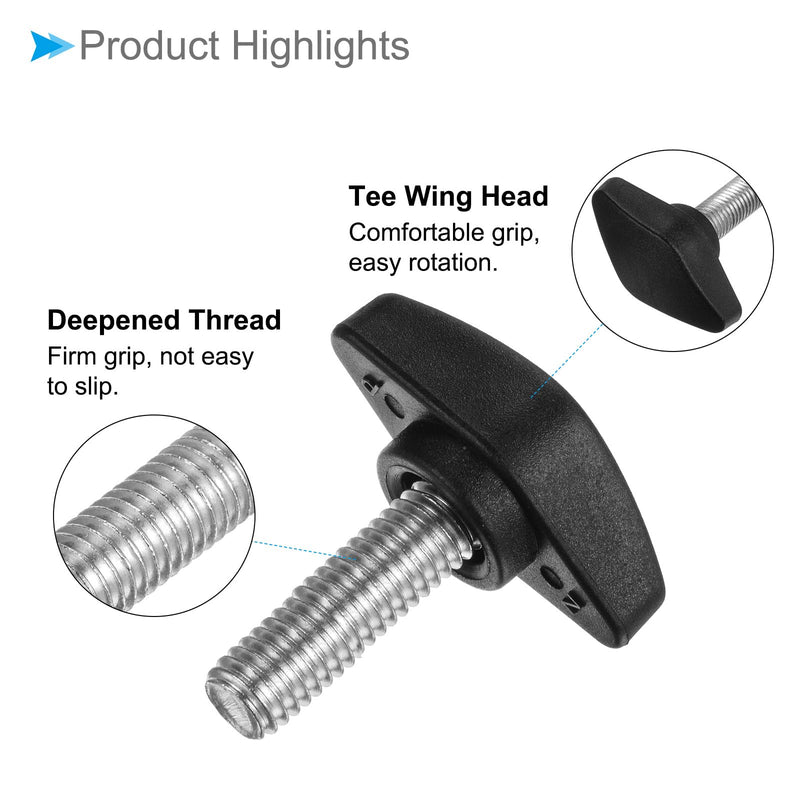 Tee Wing Knobs Thumb Screw, M8 x 20mm Male Thread, Plastic T Thumb Clamping Screw Threaded Stud Hand Knobs Grip, (Applications: for Machinery Lathes), 10-Pieces