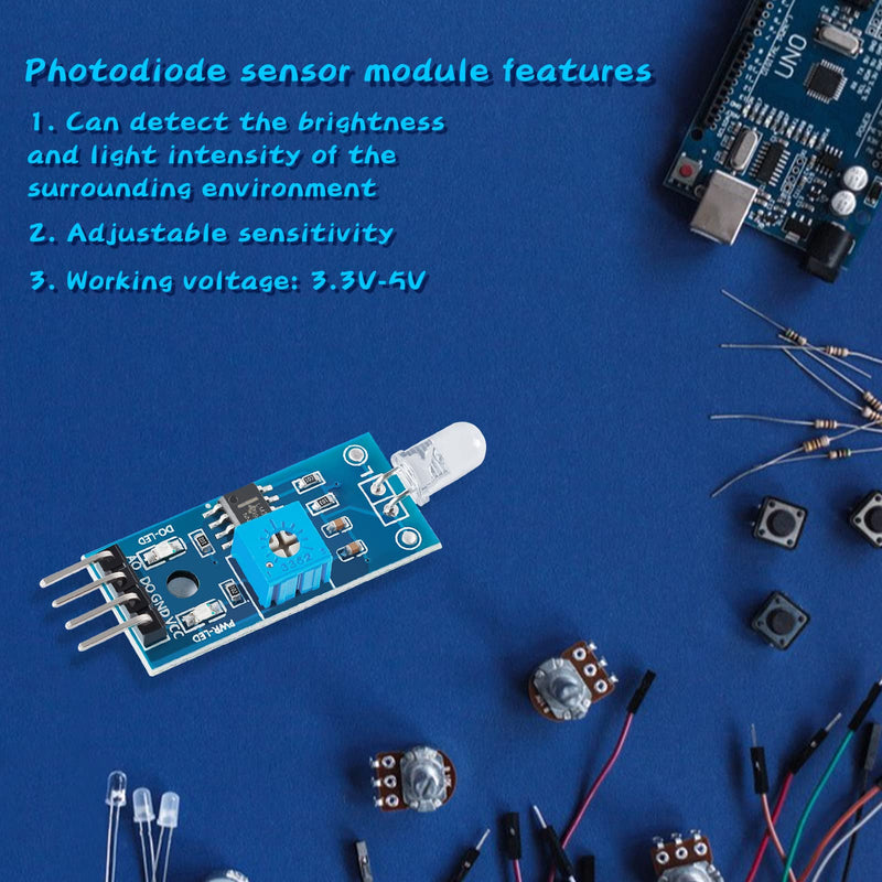 Photodiode Sensor Module, 4 Pins Photodiode Sensor Module, 5mm Photodiode Module, for Digital Light Brightness Detection, Photosensitive Sensor Module for Arduino(10PCS)