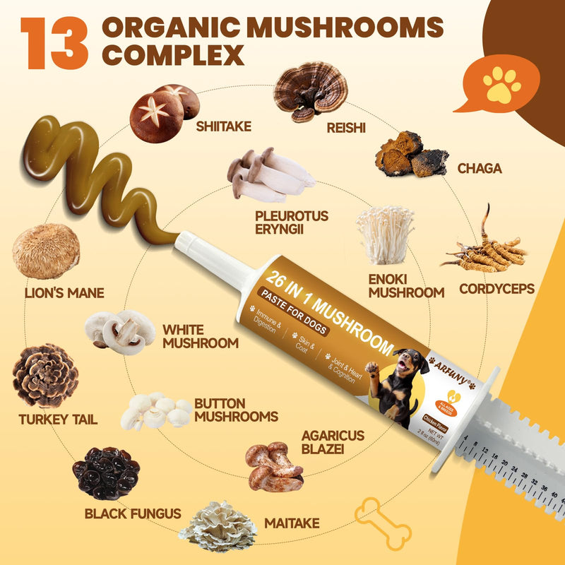 Mushrooms for Dogs - Turkey Tail Mushroom for Dogs Lumps and Bumps, Immune System, Digestion, Skin, Energy, Joint- 13 Mushrooms Turkey Tail, Chaga, Reishi, Lion's Mane - 60ML, Chicken Flavor