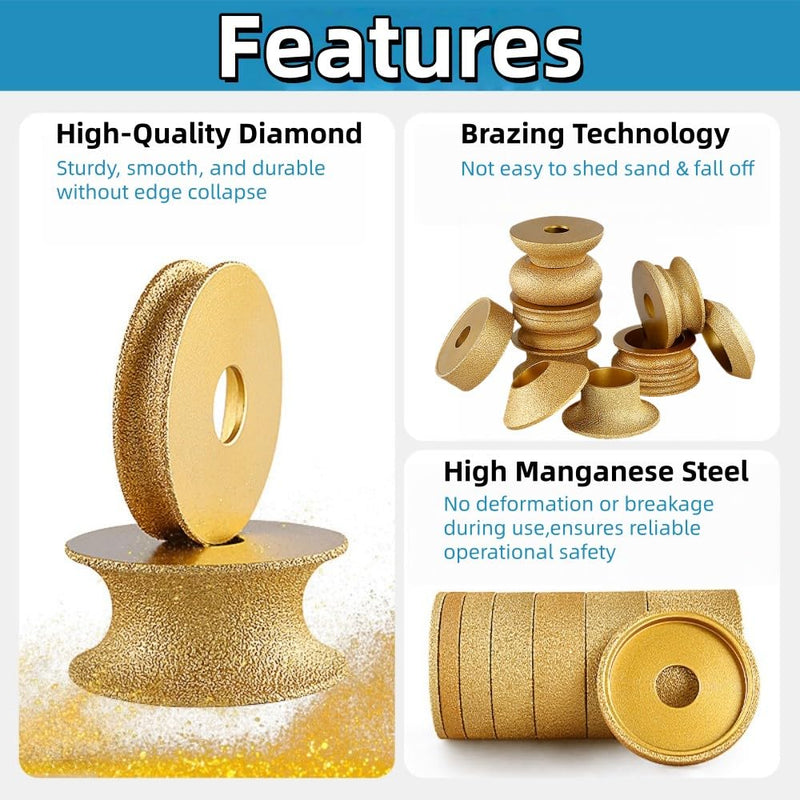3inch 75mm Brazed Diamond Grinding Wheel Polishing Disc Stone Edging Wheel for Granite Marble Porcelain Tile Quartz Trimming 1Pc (France Edge, Thickness 35mm) France Edge
