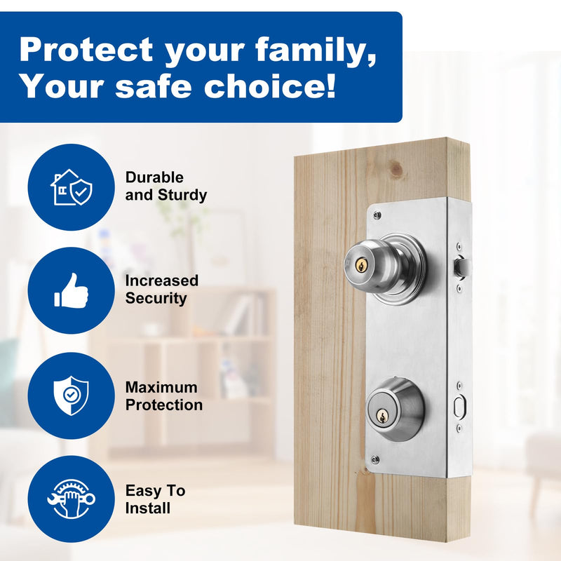 2025 Upgraded U 10539 Stainless Steel Lock and Door Reinforcement Plate for 1-3/4 inch Thickness, 2-3/8 inch Backset, and 2-1/8 inch Bore (Single Pack)