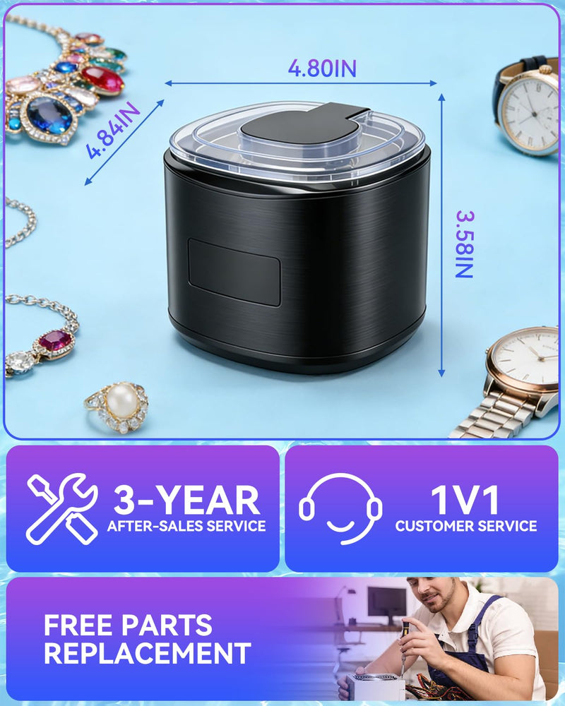 5.0 Upgraded Ultrasonic Retainer Cleaner 300 ML【Top1 German Motor】【50KHz Ultrasonic & 360°U/V Dual Tech】【4.0 AI Smart Chip】【Rechargeable】for Denture, Braces, Night Guards, Aligner,Jewelry and More Black
