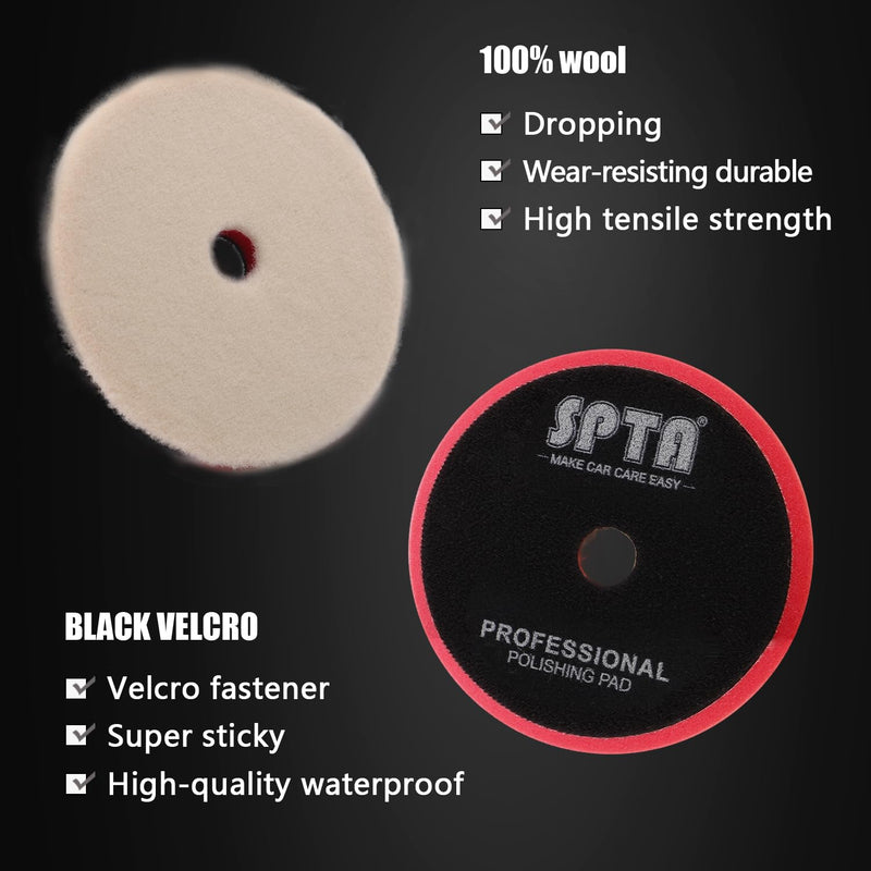 SPTA 5 Inch 125mm Body Repair Polishing Pad Set - 6 Pcs Buffing Pads with Sponge, Wool and Micro-Fiber for Car Detailing 5 Inch (125mm)