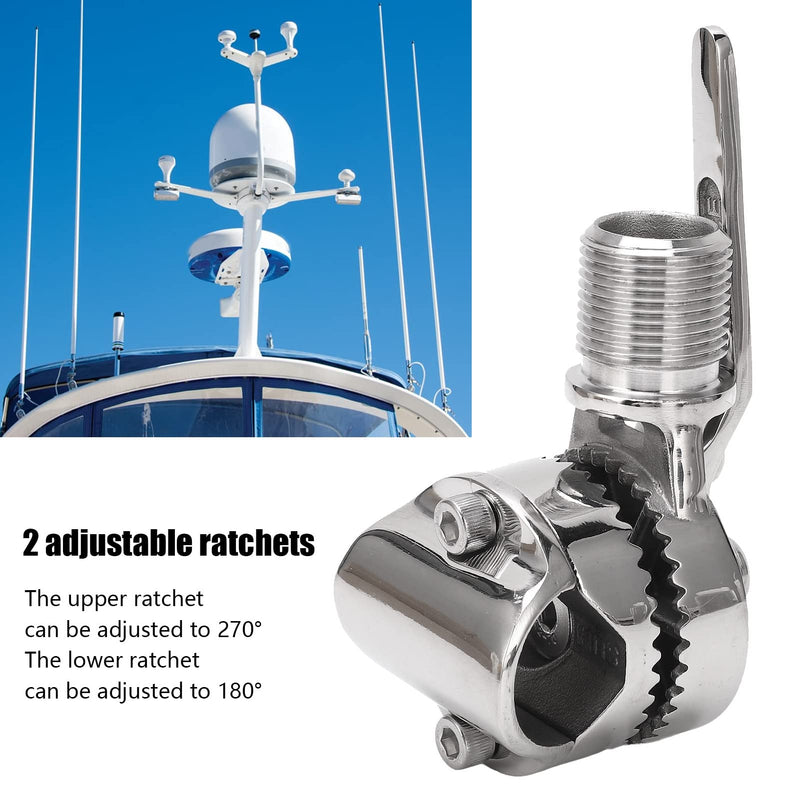 Marine Antenna Mount, High Strength 316 Stainless Steel Antenna Mount Adjustable Base Mounts Ratchet Fit for 7 to 8 to 1in Rails