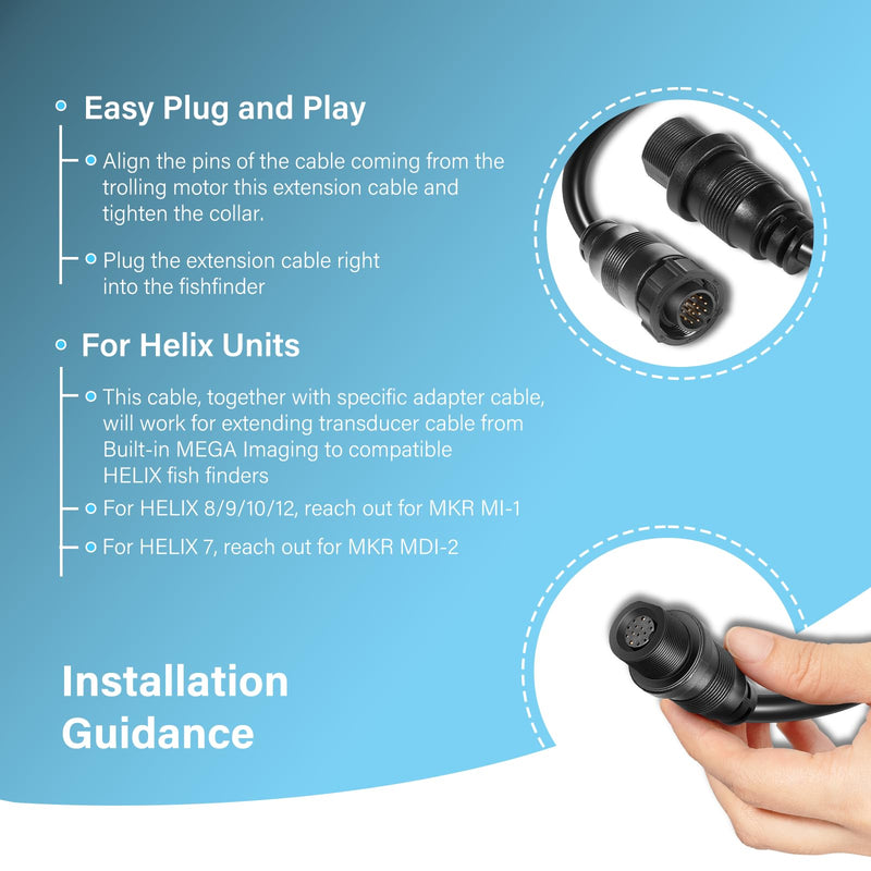 720106-2 EC M3 14W30 Transducer Extension Cable 14-pin Fit for Humminbird APEX XPLORE SOLIX and Onix Series Fish Finder Compatible with Built-in MEGA Imaging (30 Feet) 30 Feet