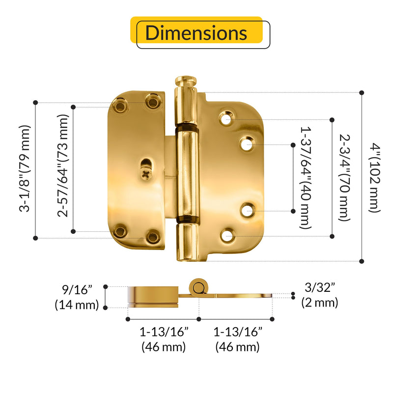 Brixwell 56-223pb Adjustable Guide Hinge Polished Brass Flat Leaf with NRP Pin