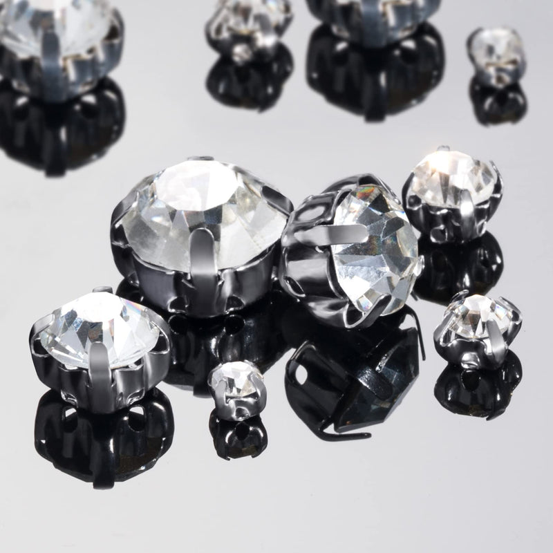 420 PCS Sew On Rhinestones, PAGOW Sewing Rhinestones with Silver Claw, Embellishments for Wedding Dress, Bags, Shoes (10mm, 8mm, 7mm, 5mm, 4.5mm, 3.5mm and 3mm Diameter) Crystal/Silver - 420 PCS
