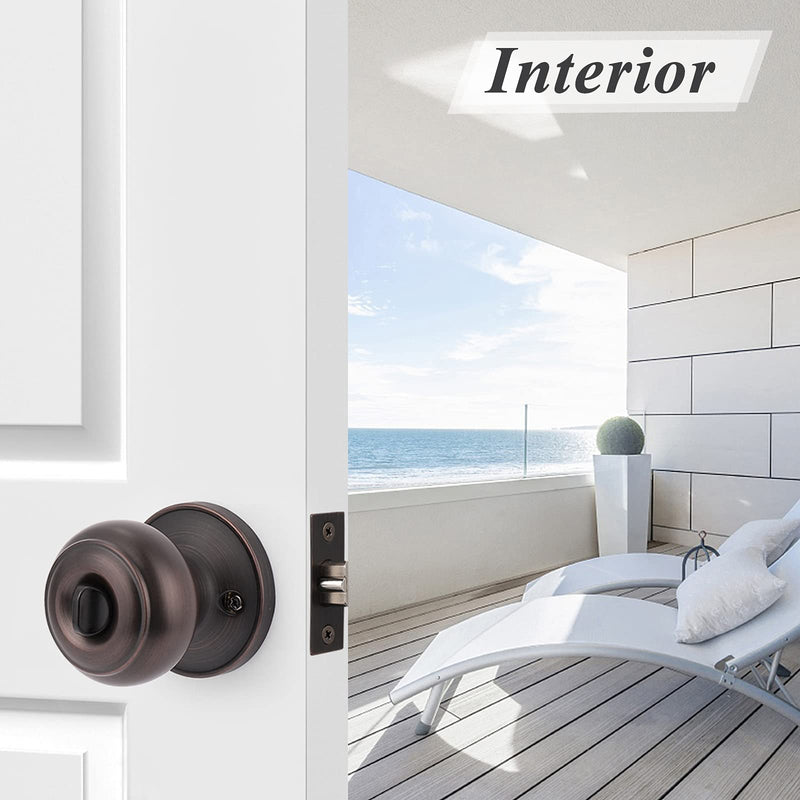 Probrico Door Knobs with Lock and Key, Exterior Door Locks, Flat Ball Knob Style, Oil Rubbed Bronze, 1 Pack
