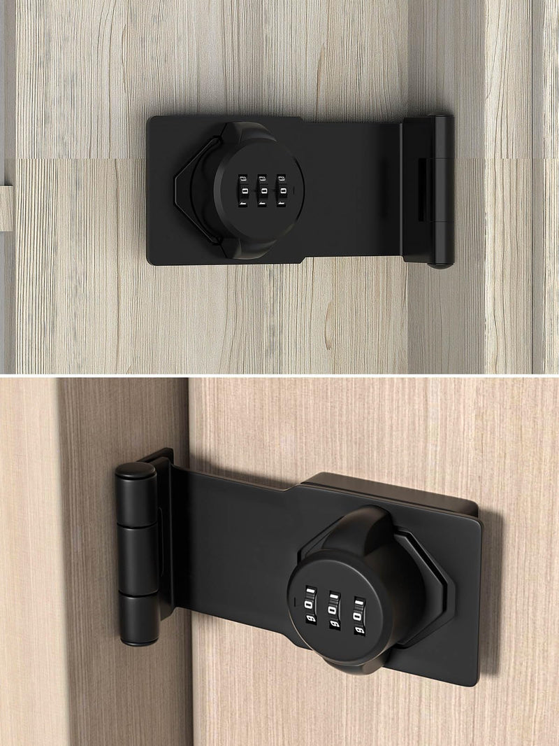 Cabinet Password Hasp Locks, 90 Degree Barn Door Lock, Household Security Combination Latch Lock for Locker, Fence, Bathroom, Outdoor, Garden (Black-2PCS) Black-2PCS