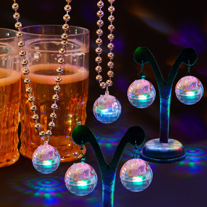 Sasylvia 2 Pcs LED Disco Ball Necklaces Light up Disco Party 70s Necklace And 2 Pairs Light up Disco Ball Earrings Sets for Birthday Disco Party Favor Halloween Christmas Gifts(Multicolor)