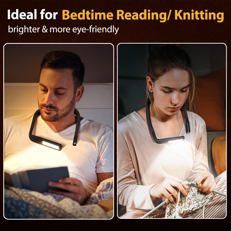Neck Reading Light Book Lovers Gifts, Rechargeable 2000mAh 10-80Hrs Eye-friendly Wide Lamp Booklight, Birthday Christmas Stocking Stuffers for Men Women Readers, Camping Knitting Crochet Accessories Black