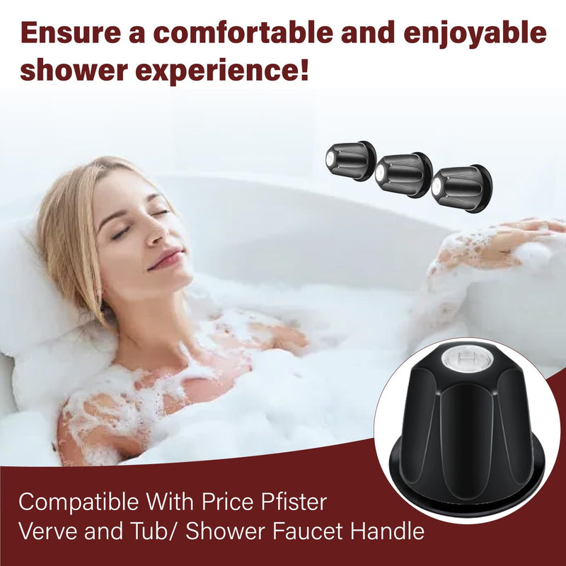 Black Shower Knob Replacement Kit,Shower Knobs Include Base Connectors Screws,Bathtub Faucet Handle Remodel Trim Kit,Compatible with Pfister Verve Tub Shower Knob Replacement,Shower Faucet Handle Shower Knobs Set-001