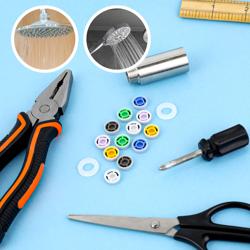 12pcs Shower Flow Reducer Limiter, Shower Head Flow Restrictor Water Saver Low Flow Water Pressure Water Saving Shower Head Adapter for Handheld Shower 1.2 1.5 1.8 2.0 2.5 3.0 GPM