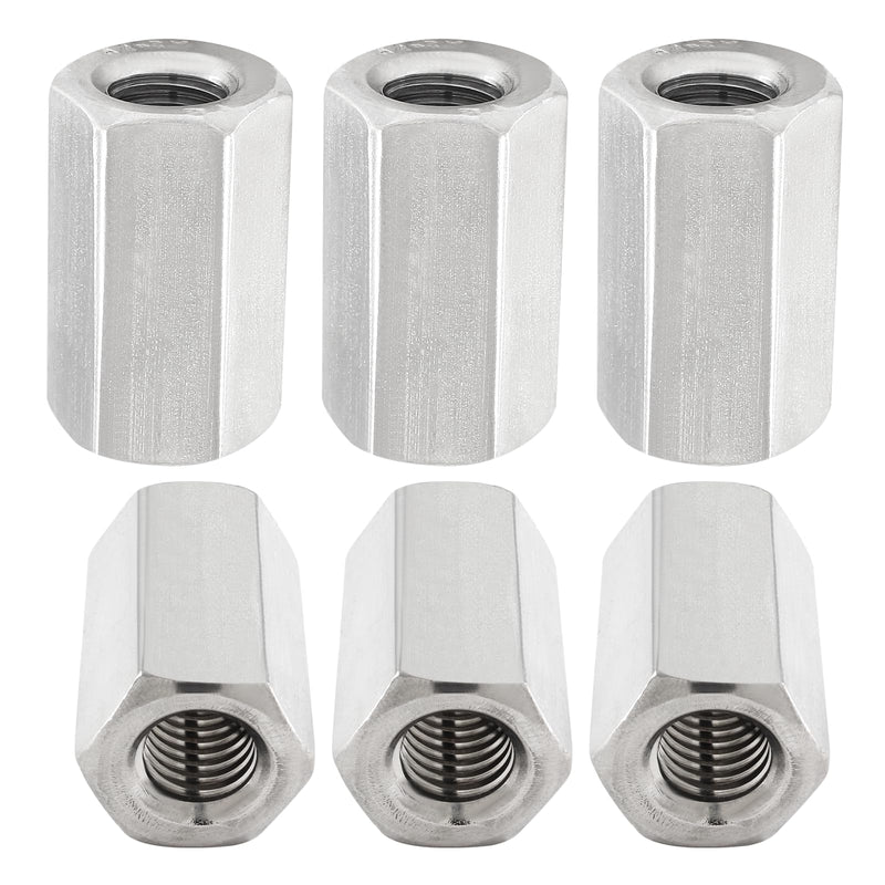 Waziaqoc M10 x 1.5-Pitch Hex Coupling Nut, 30mm Length Rod Coupling Nuts 304 Stainless Steel Long Nuts, 6PCS