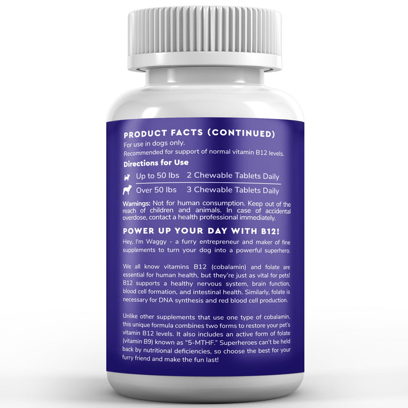 B12 Supplement for Dogs – Vitamin B-12 for Dogs of All Ages, Sizes & Breeds – Vitamin B12 for Dogs as Superior Methylcobalamin, Cobalamin & Folate (5-MTHF) – 90 Beef Flavored Chewables - PawsPlanet Australia
