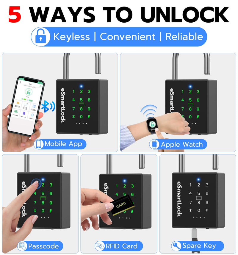 eLinkSmart Heavy Duty Smart Padlock with Key, Pad Locks with Code Keypad, Weatherproof Bluetooth RFID Keyless Electronic Digital Combination Lock for Outdoor Fence Gate Pool Shed Gym Locker Storage