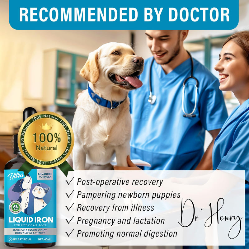 Liquid Iron Supplements for Cats, Dogs with Vitamin C and B12, Supports Anemia, Low Enery Levels and Lethargy, Improve Blood Health