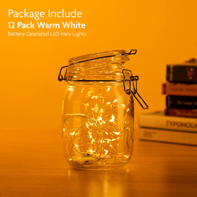 12 Pack Fairy Lights Battery Operated String Lights, 7ft 20 Led Waterproof Copper Wire Firefly Starry for DIY Wedding Party Bedroom Christmas (Warm White) Warm White 12 Pack