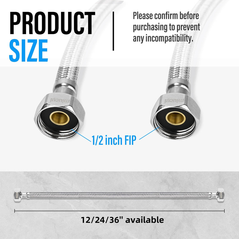 [4-Pack 24 Inch] 1/2" x 1/2" FIP Flexiable Faucet Supply Lines, Bathroom Faucet Hose Connector, 304 Stainless Steel Braided Water Supply Line for Kitchen 4