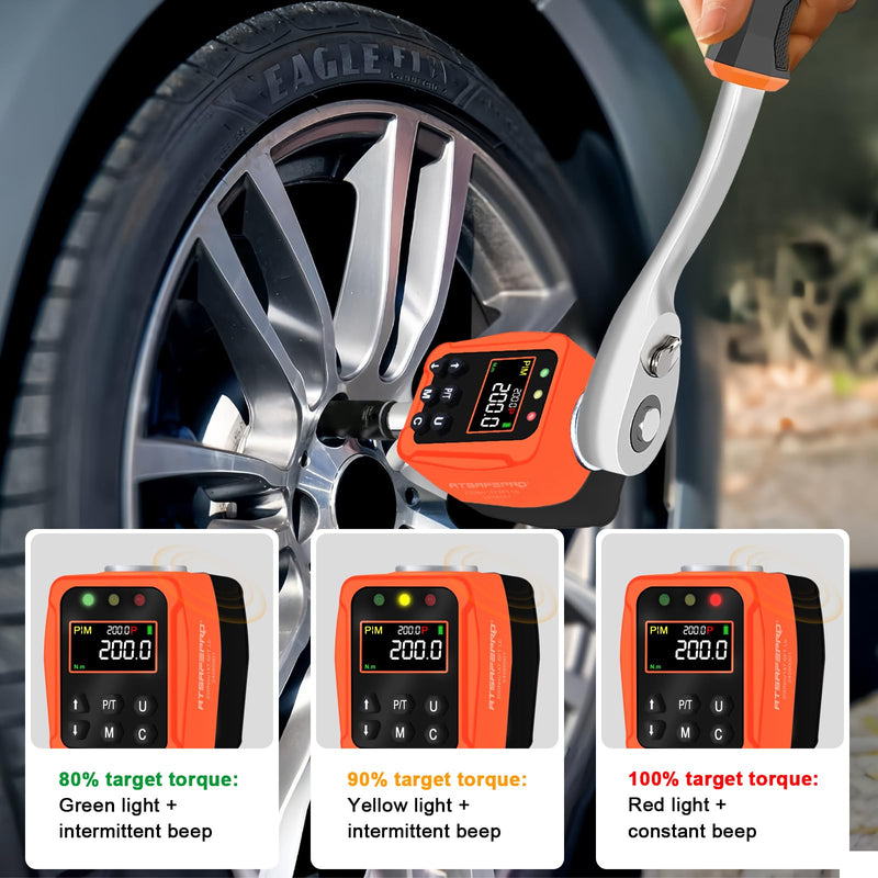 ATsafepro Digital Torque Adapter – 7-147 Ft-Lb, Converts Any 1/2" Ratchet Tool to Torque Wrench, 3/8" & 1/4" Adapters, ±2% Accuracy, Buzzer & LED Alerts, for Motorcycles, Bike & Versatile DIY Use 1/2-Inch 7-147 Ft-Lb