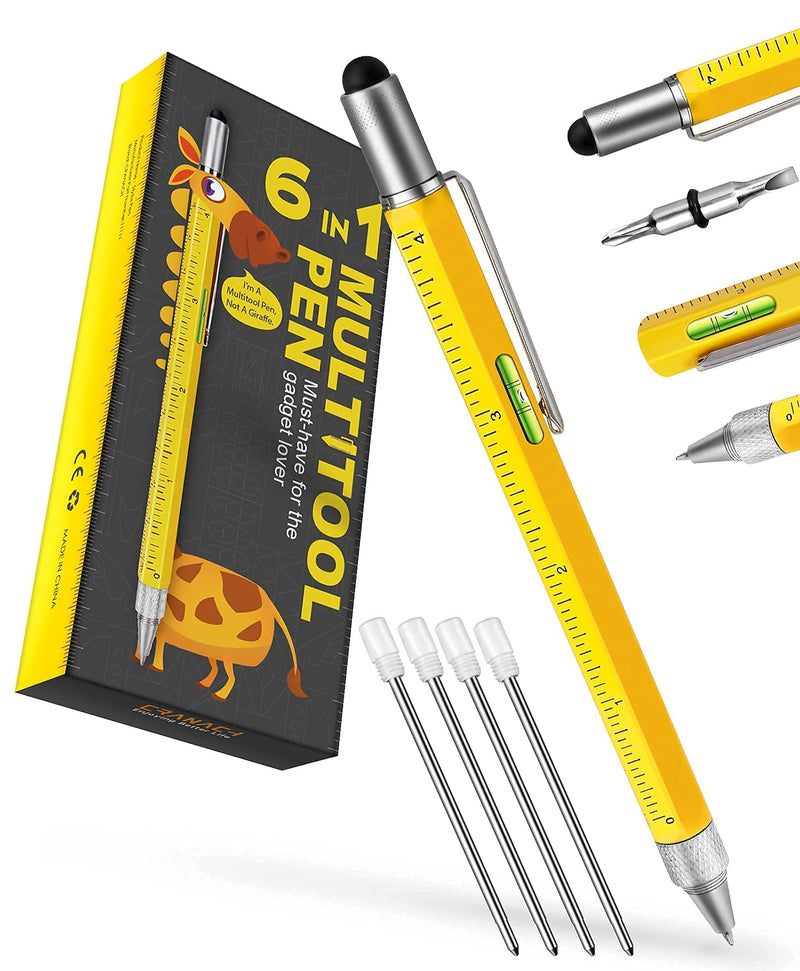 Multitool Pen Stocking Stuffers for Men: Gifts for Men Women Adults Dad Him Husband Who Have Everything Christmas Cool Gadgets Unique Birthday Gift Ideas Construction Engineer Woodworkers Carpenter 1 Yellow