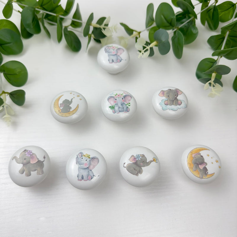 8Pack1.5 Ceramic Elephant Animals Knob Nursery Kids Dresser Drawer Handles Nature Themed Cabinet Knobs and Pulls