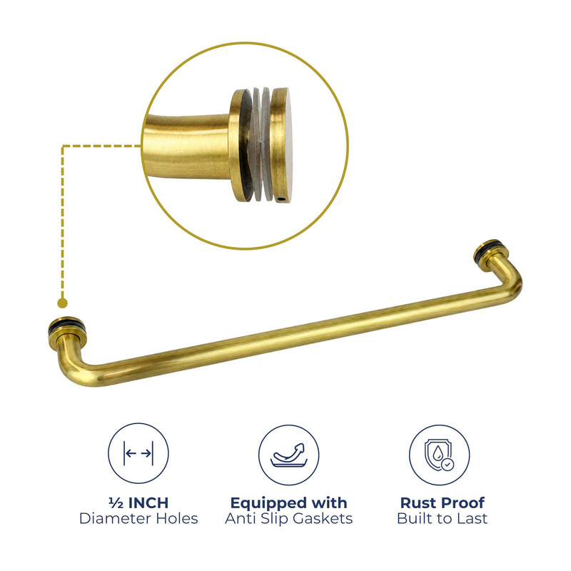 18-Inch Satin Brass Shower Door Towel Bar, Curved Tubular