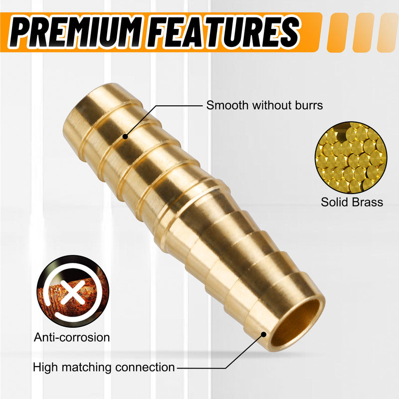 26PCS Brass Hose Barb Fitting,Barb Splicer Mender Hose Fittings 3/16" 1/4" 5/16" 3/8" 1/2" 5/8" with 52Pcs Stainless Steel Pipe Hose Clamps for Air/Fuel/Water/Oil Hose 26pcs barb splicer