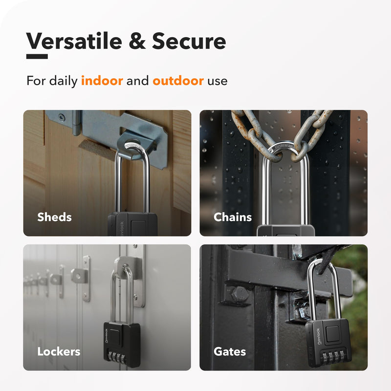 2.76 in Long Shackle Combination Locks for Outdoor & Indoor | Heavy Duty, Weatherproof, 4-Digit Security | Padlocks for Gates, Fences, Sheds, Lockers, Storage | 4-Pack, Black