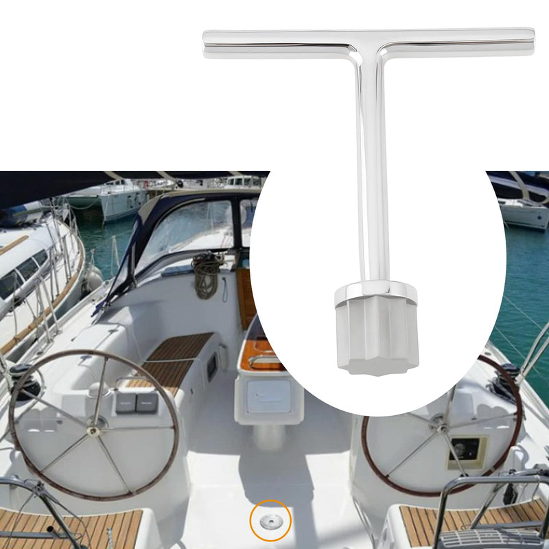Stainless Steel 23mm T-Handle Star Pattern Key Marine T-Handle Star Tool for Deck Plate and Deck Fills