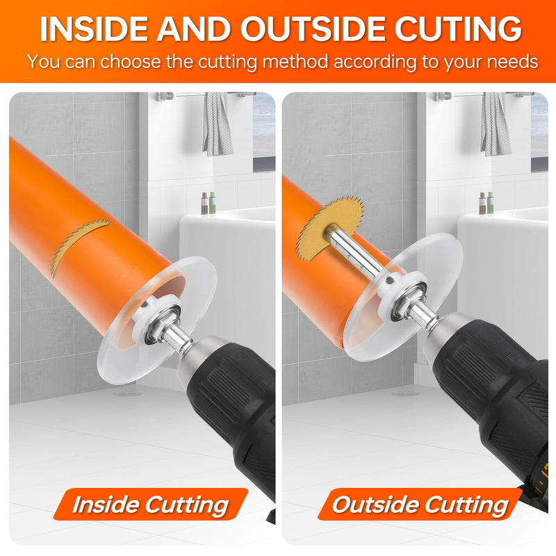 Inside Pipe Cutter for PVC Pipe, Cutter Tool Set with Scale Adjustable Depth Gauge, 5PCS Saw Blades and Hex Shank, Internal Plastic ABS Pipe Cutter Set Hex Shank（5 gold saw blades)