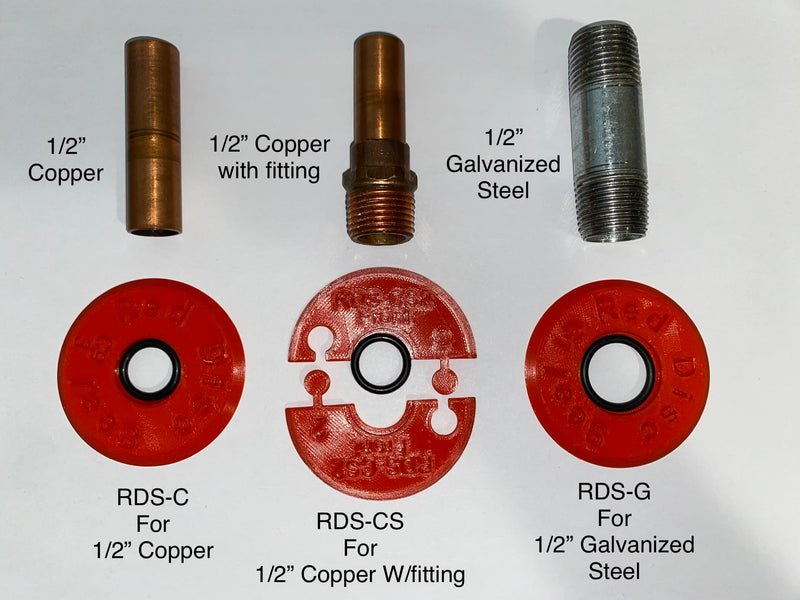 The Original Red Disc Seal. Bathtub spout rear seal. Over 6000 installed. It slips over and seals 1/2" copper pipe. Avoid 2-piece designs. 2-piece design is not sealed between the two pieces.