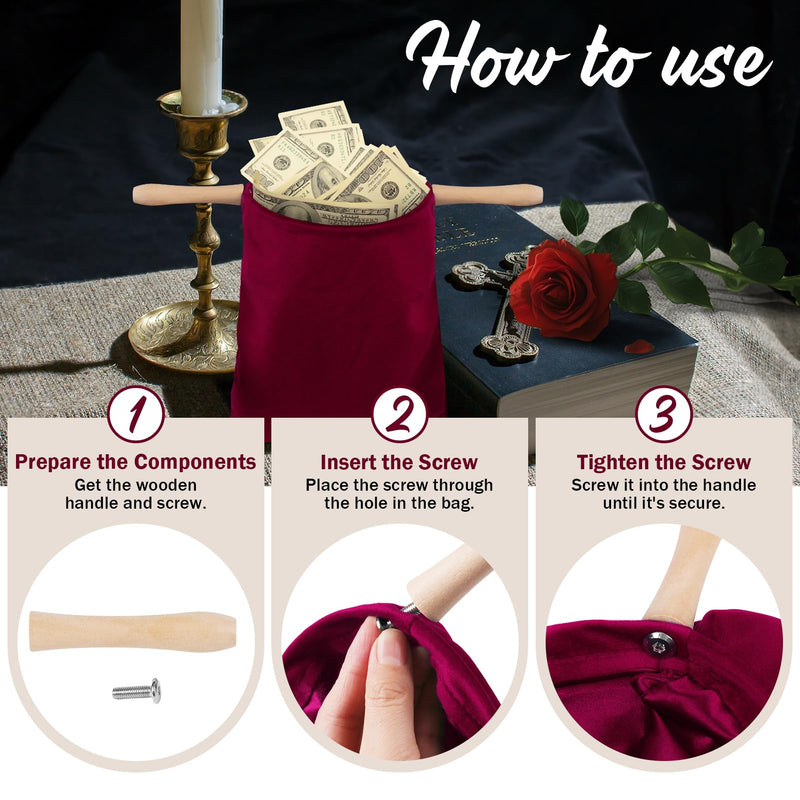Duuzaoh Church Offering Bags with Removable Wooden Handles, Christian Gifts for Women & Men,Religious Tithe Collection Pouch for Church Services, Communion, Donations(Rose Red 11.8 * 5.7 inch) Rose Red