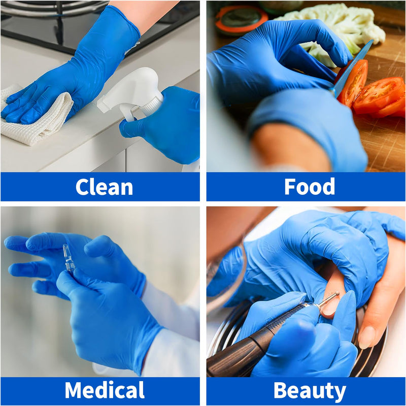 Medical Nitrile Exam Gloves, 5 mil Chemo-Rated Powder-Free Food Safe Cleaning Disposable Glove Blue 100/1000Pcs Blue (Large 100)
