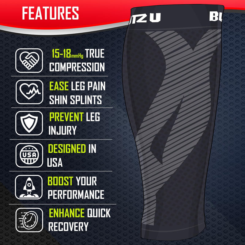 BLITZU Calf Compression Sleeve for Men & Women Footless Compression Socks Support Runners Leg Sleeve Shin Splints Pain Relief Black Large/X-Large