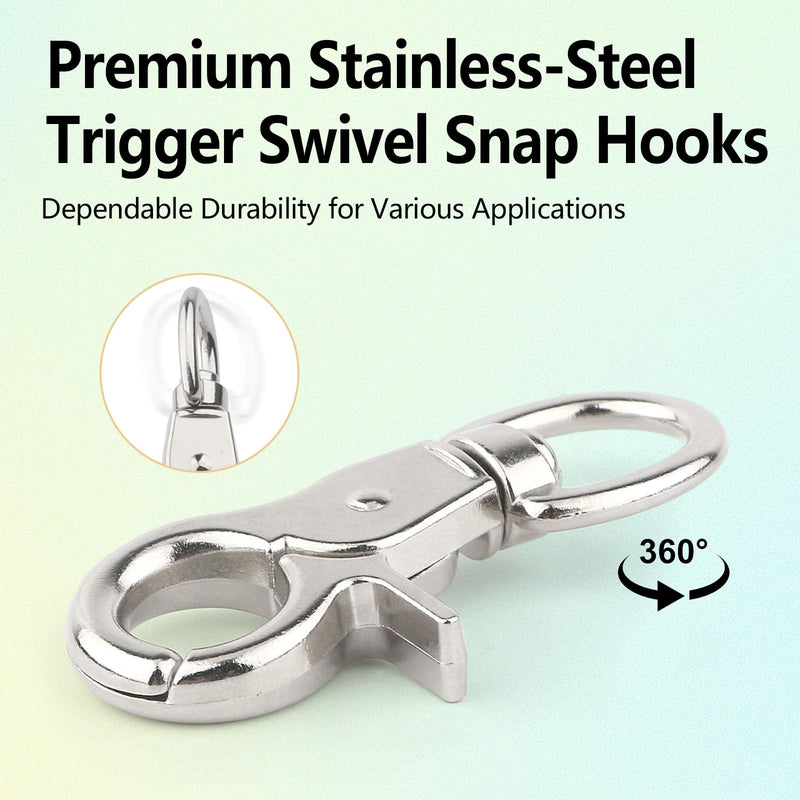 NIIIYTYB 2 Packs Trigger Snap Hooks Metal Clasp Hook Marine Grade Stainless Steel Heavy Duty Swivel Metal Clips Quick Release Lobster Clasp for Dog Leash Flag Pole Camera Straps Large Eye (2.65")