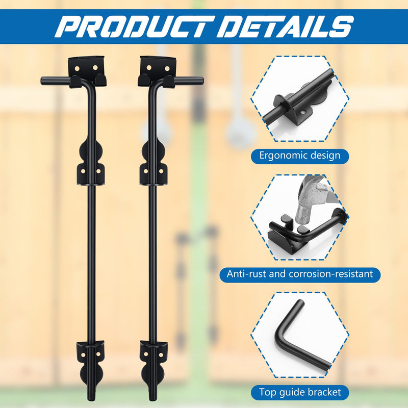 Zonon Cane Bolt Fence Gate Drop Rod Ground Gate Hardware Latch Stopper Door Drop Pin for Wooden Fences Metal Double Doors Black, Black Finish(24 Inches) 24 Inch